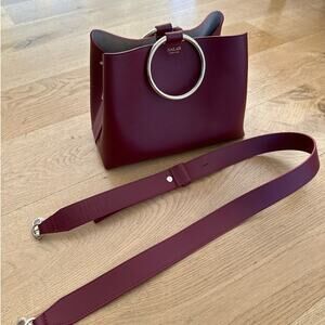 Salar Milano - Serra Ring Handle Bag with Crossbody Strap in Burgandy Red